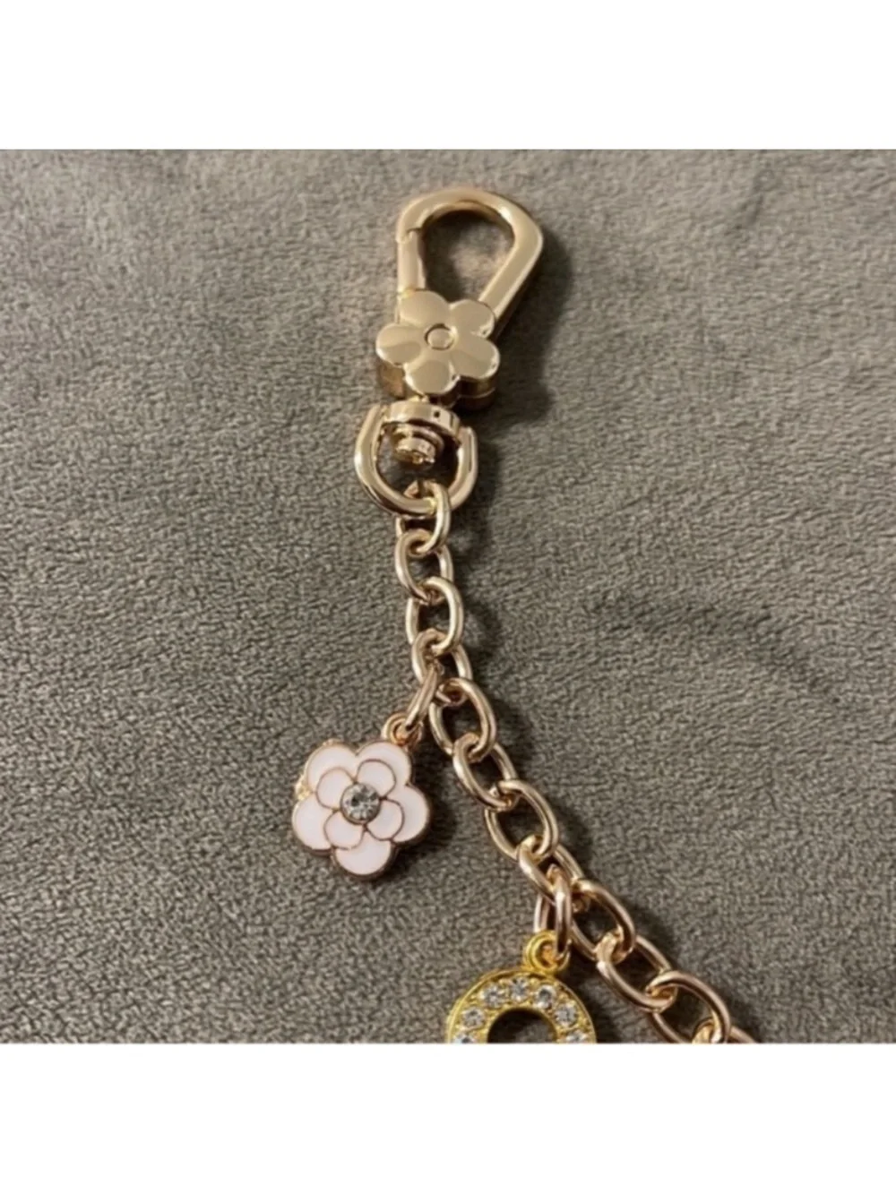 CHANEL Gold-Tone Charm Chain Strap with Crystal Lettering